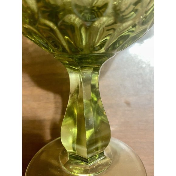 VTG Fenton Art Glass Colonial Green Thumbprint  Pedestal Compote Ruffled/Crimped - Picture 3 of 7